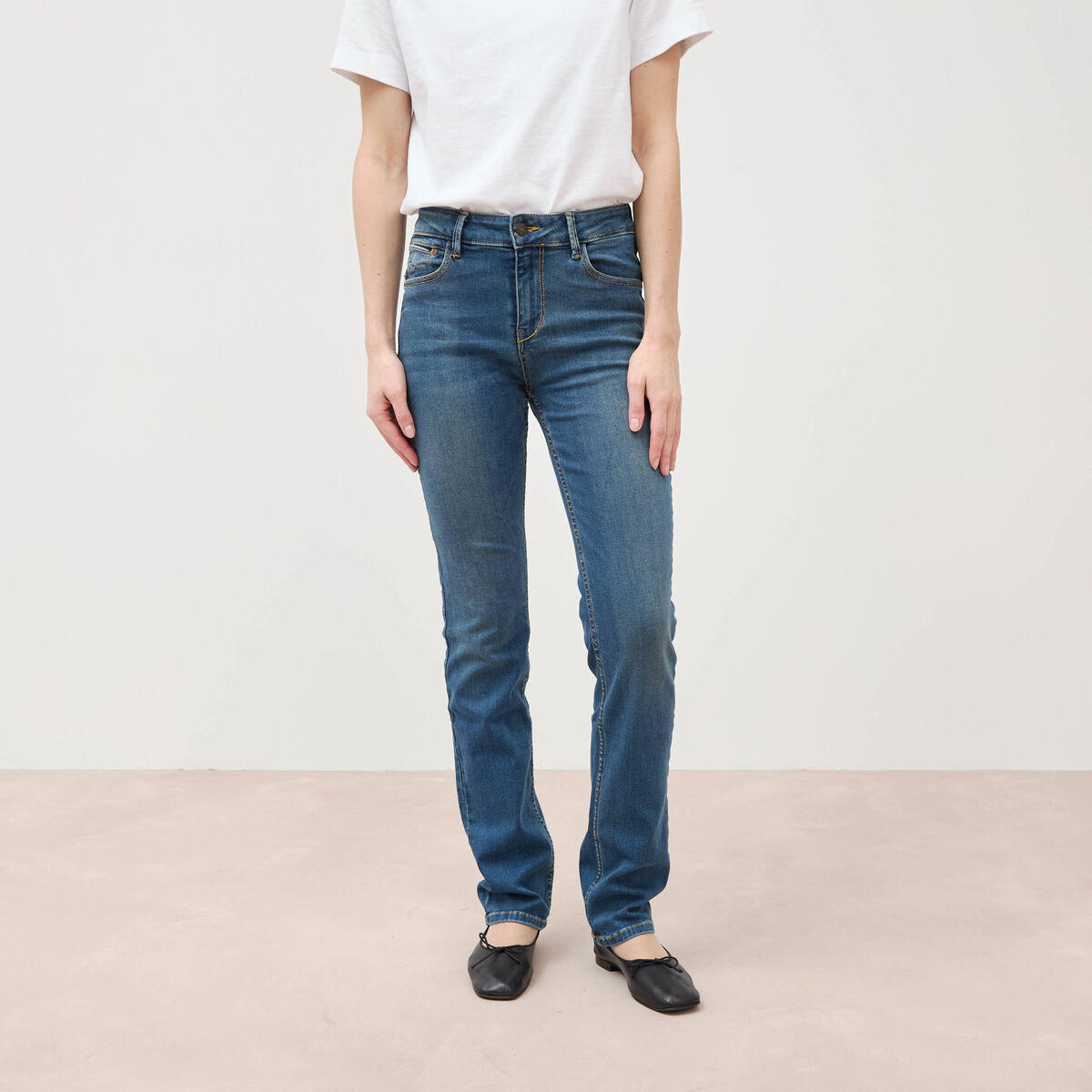 Jeans regular taille haute denim stone femme