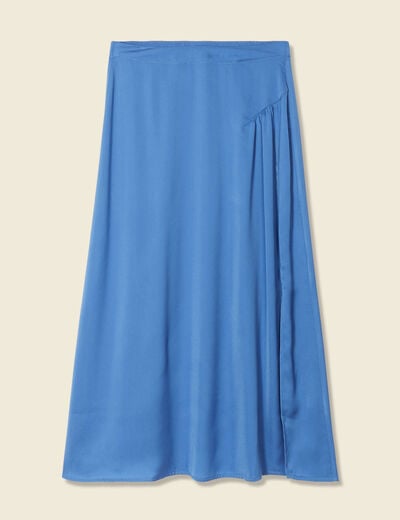 Jupe longue évasée satin bleu femme