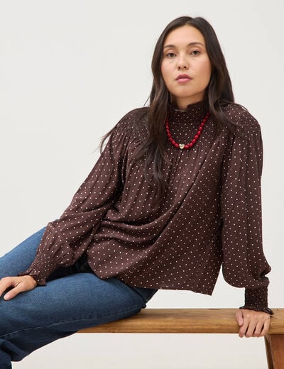 Blouse droite manches longues marron fonc&eacute; femme