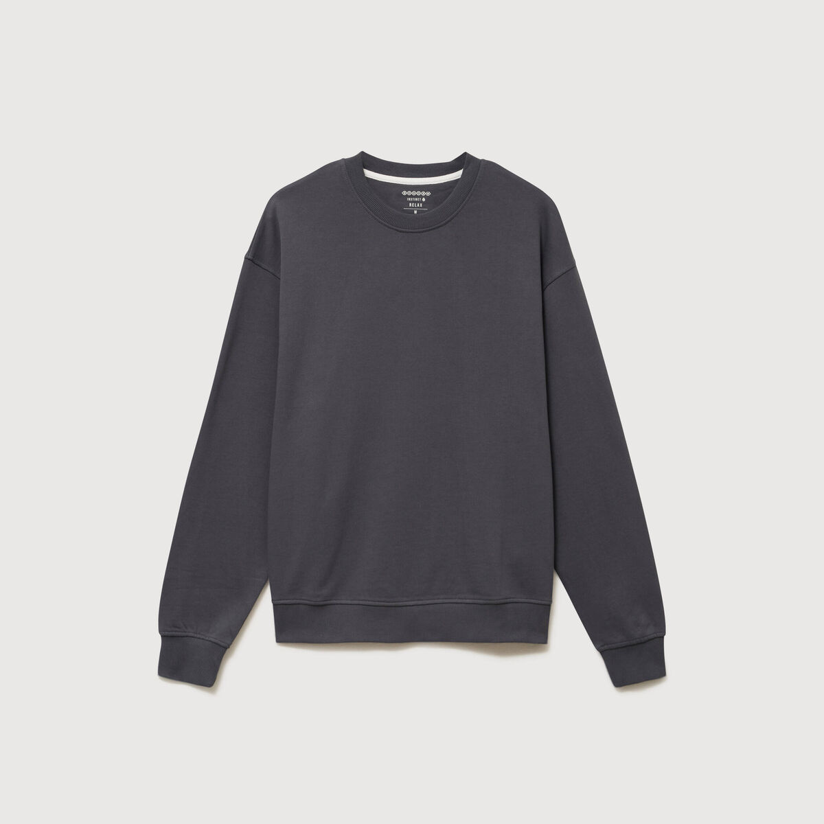 Sweat col rond manches longues en coton gris fonc&eacute; homme