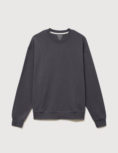 Sweat col rond manches longues en coton gris fonc&eacute; homme