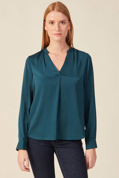 Blouse manches longues bleu canard femme