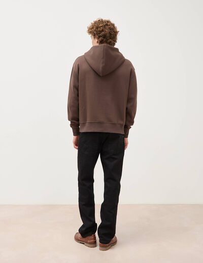 Sweat ample &agrave; capuche manches longues marron fonc&eacute; homme
