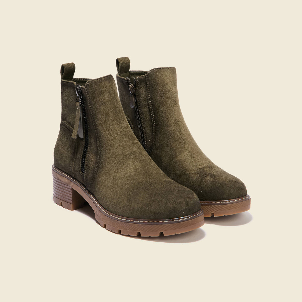 Bottines semelle gomme vert kaki femme
