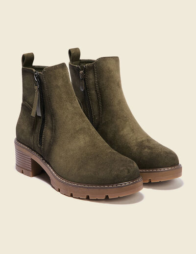 Bottines semelle gomme vert kaki femme
