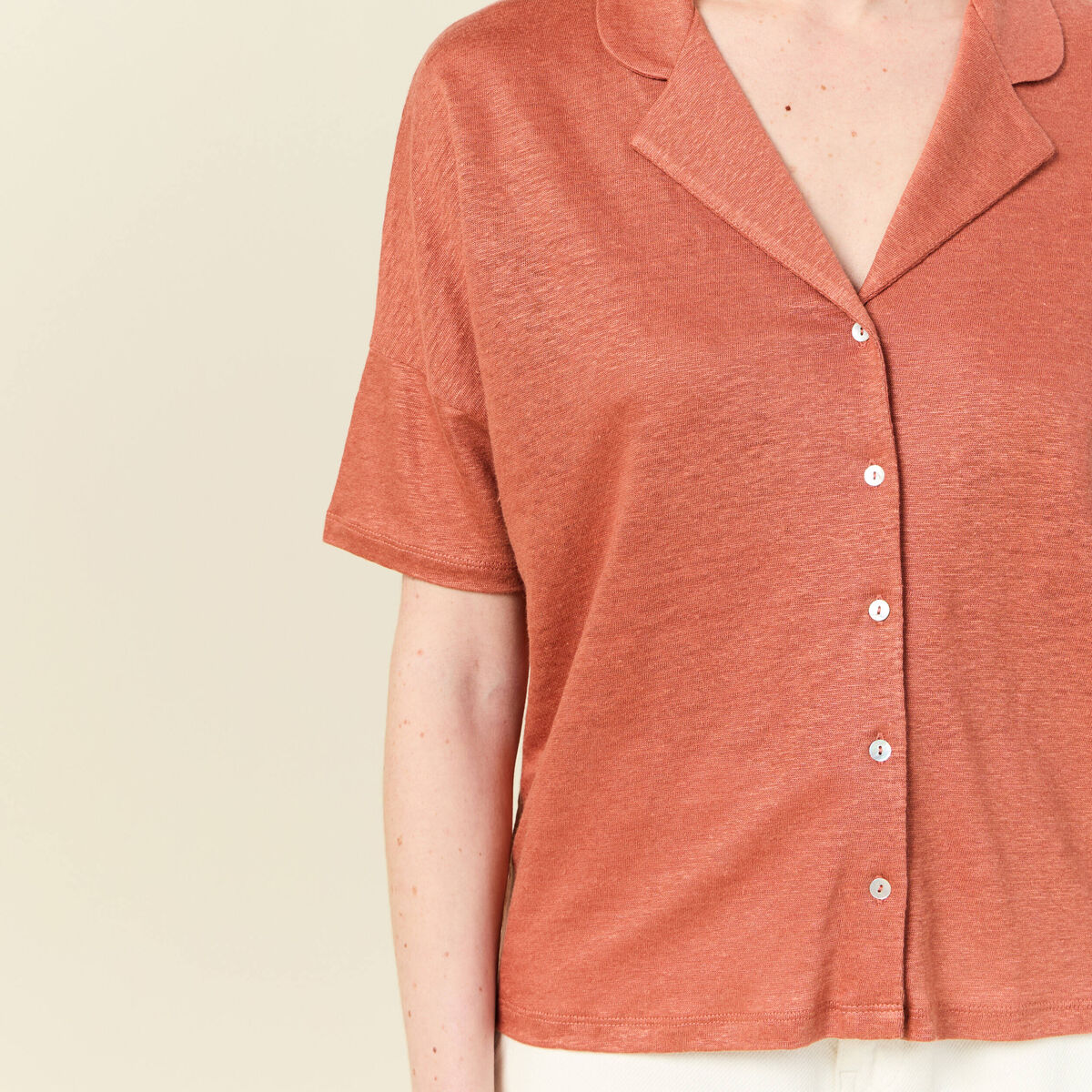 Chemise manches courtes orange femme