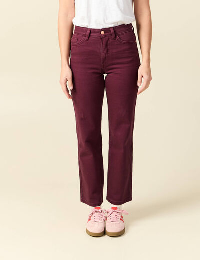 Jeans droit 7/8&egrave;me taille standard bordeaux femme