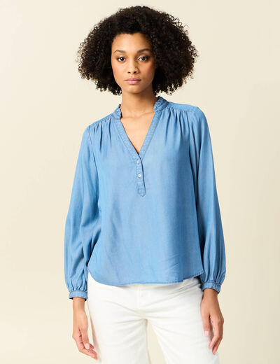 Blouse manches longues denim stone femme