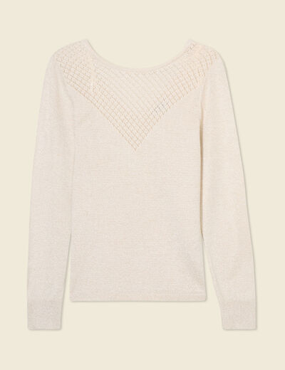 Pull manches longues ajouré creme femme