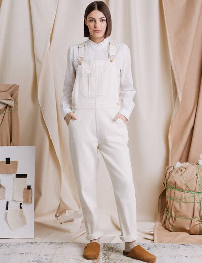 Salopette droite en jean denim blanc femme