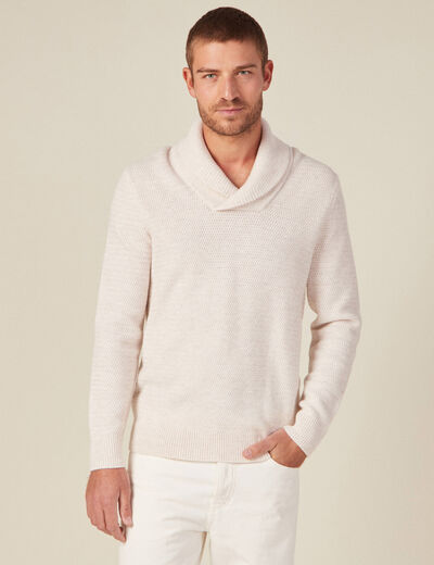 Pull manches longues col ch&acirc;le ecru homme