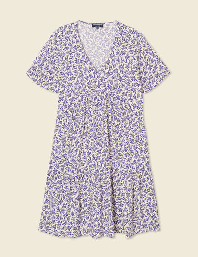 Robe évasée manches courtes blanc femme