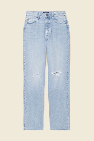 Jeans large déchiré denim bleach femme