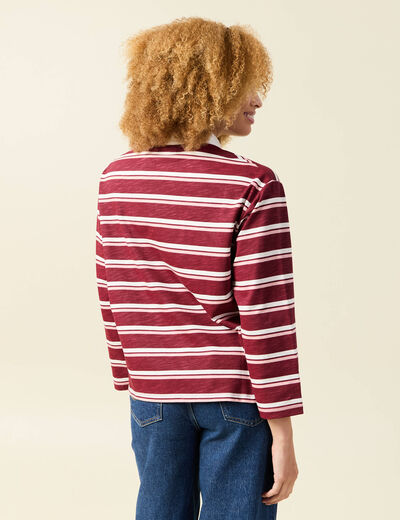T-shirt droit manches longues en coton bordeaux femme