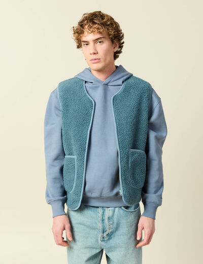Sweat sans manches effet polaire bleu gris homme