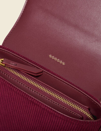 Sac bandouli&egrave;re en velours doubl&eacute; bordeaux femme