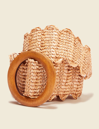 Ceinture large tressée beige femme