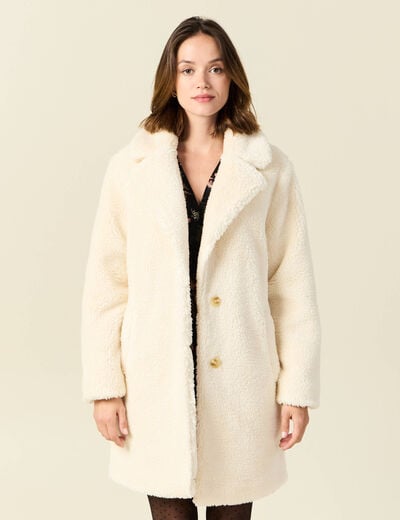 Manteau long laine mouton creme femme