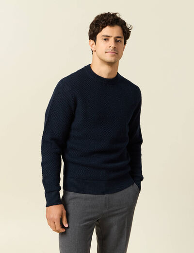 Pull col rond bleu marine homme