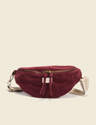 Sac banane velours côtelé prune femme