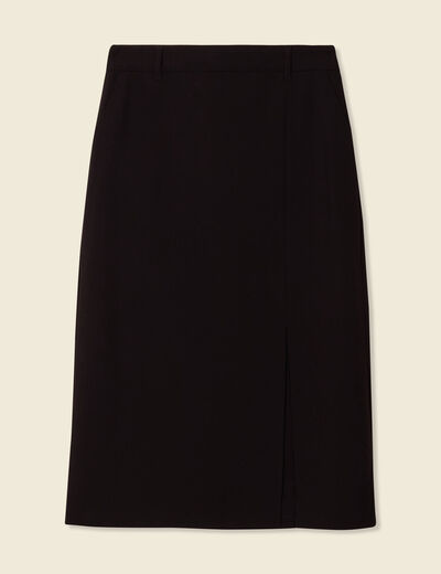 Jupe midi droite fendue noir femme