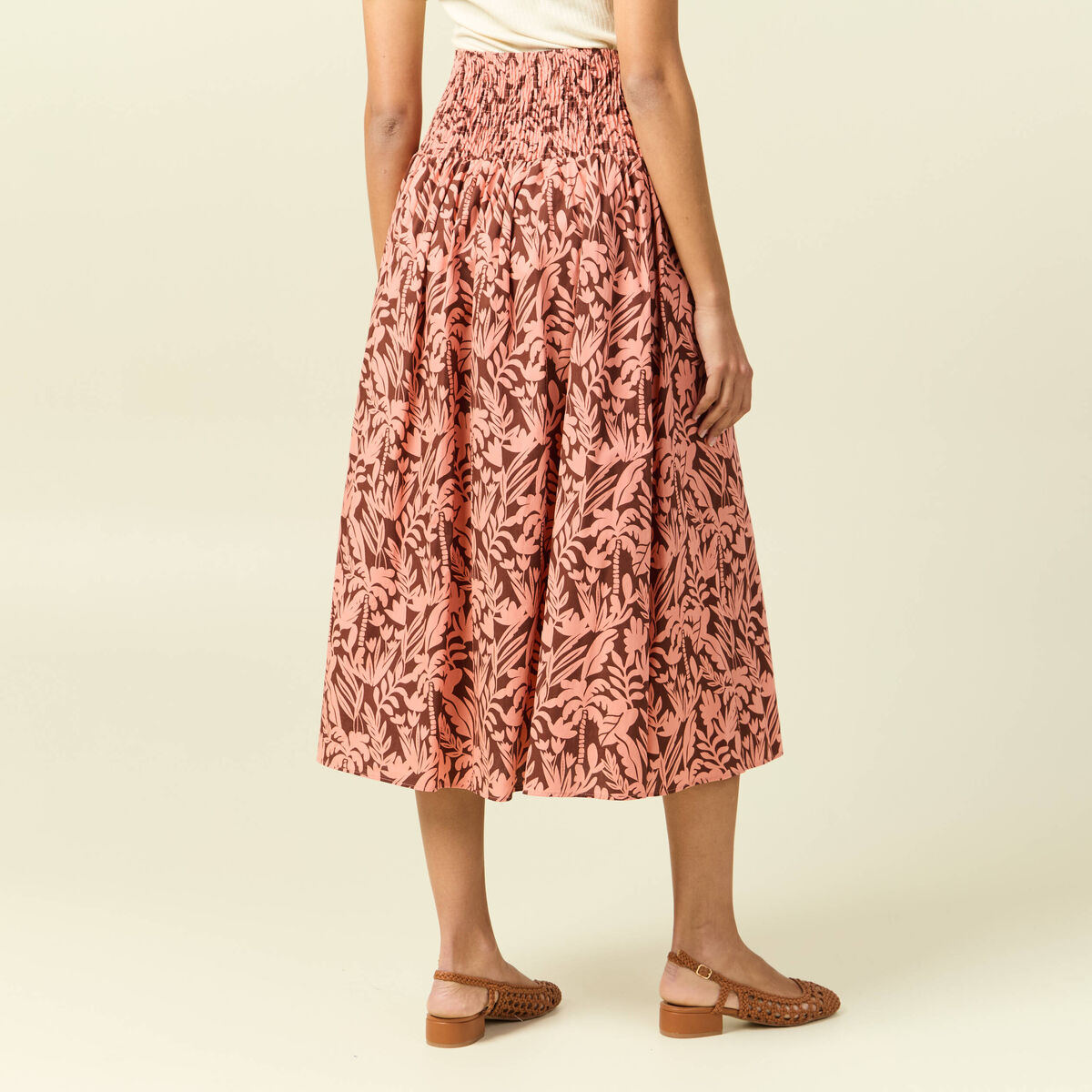 Jupe longue &eacute;vas&eacute;e en coton marron fonc&eacute; femme