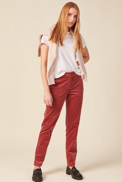 Pantalon chino velours côtelé vieux rose femme