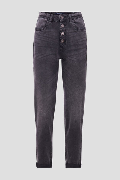 Jeans mom taille haute denim noir femme