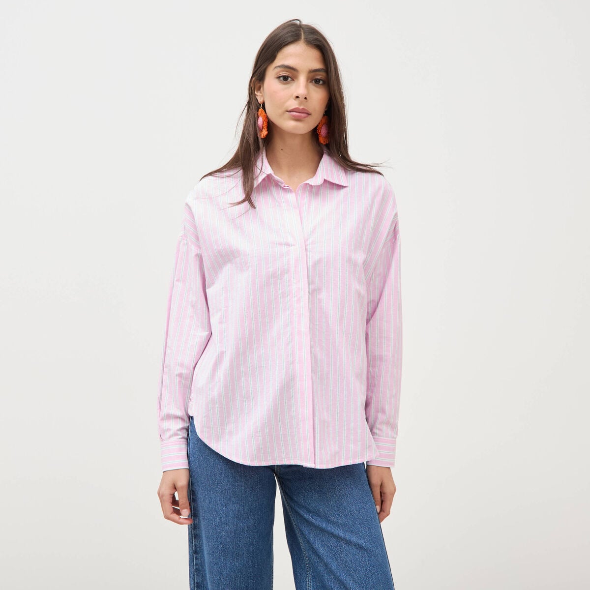 Chemise manches longues rose femme