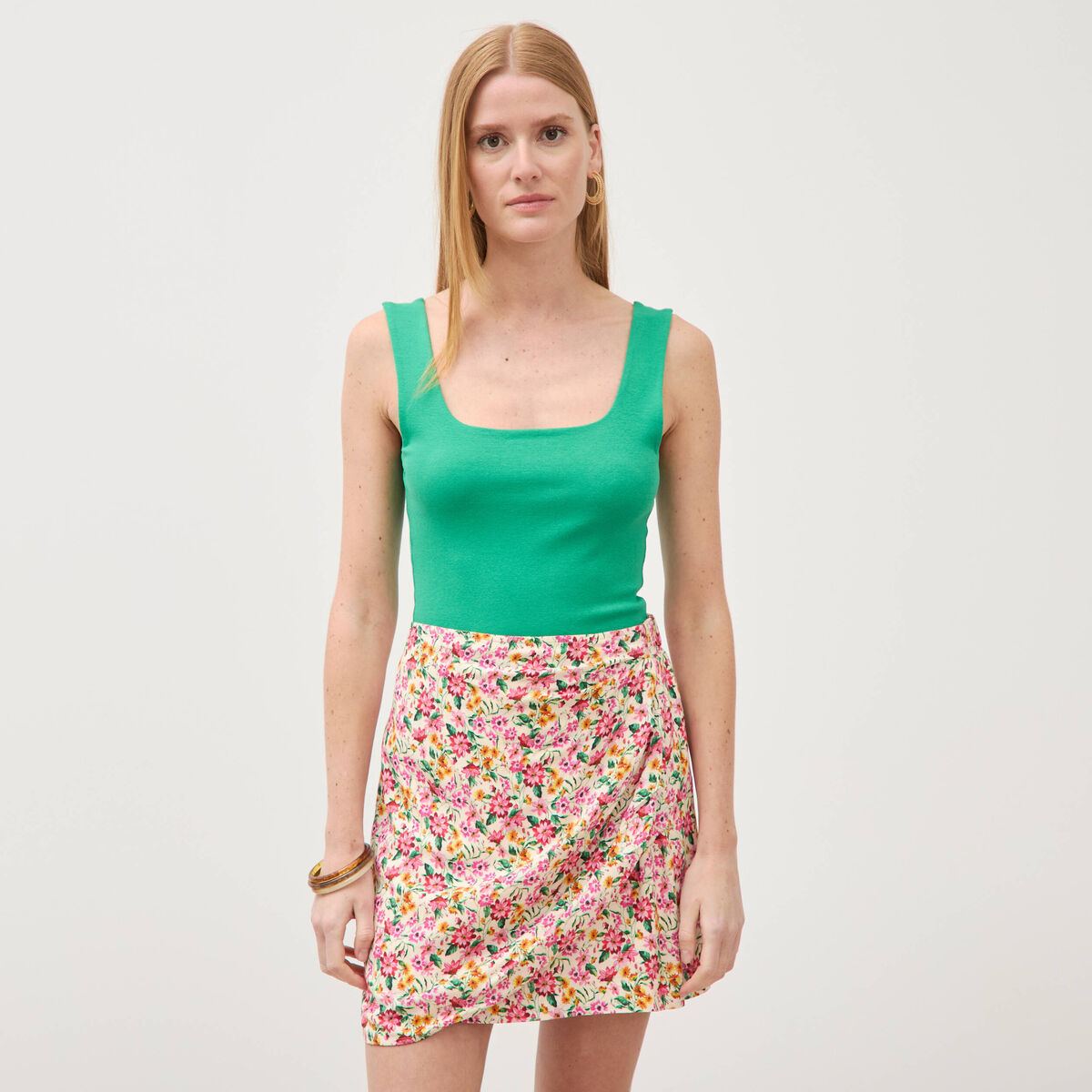 Jupe fluide doubl&eacute;e multicolore femme