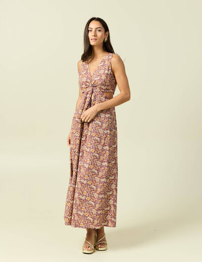 Robe sans manches col v beige moyen femme