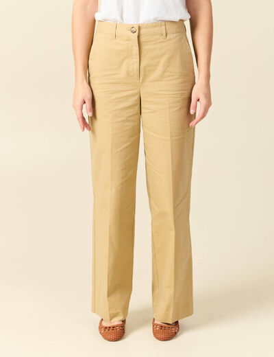 Pantalon large taille haute beige femme