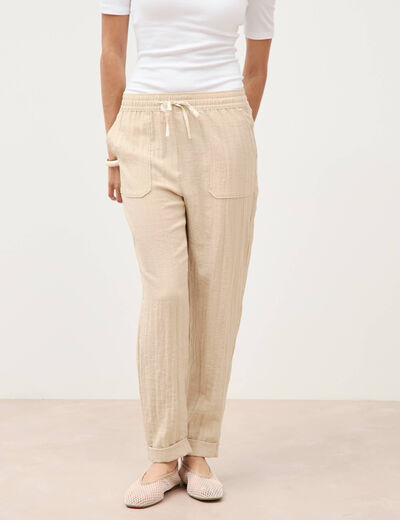 Pantalon taille standard bas resserr&eacute; beige femme