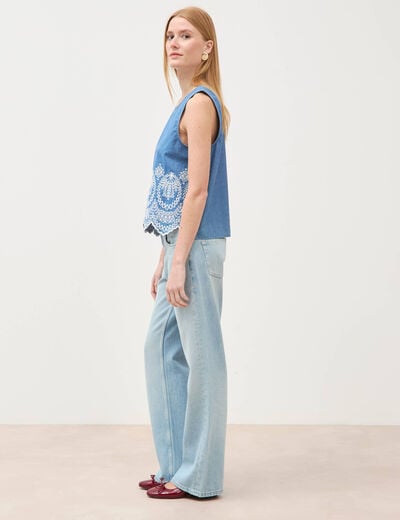 Top en jeans sans manches col rond bleu clair femme