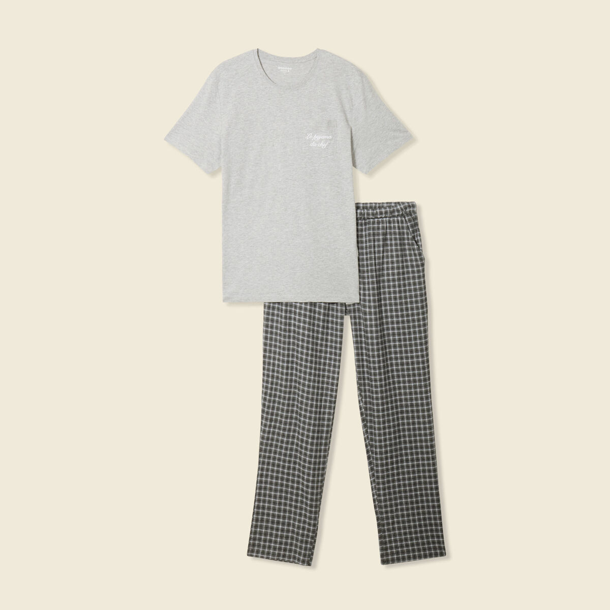 Ensemble pyjama 2 pi&egrave;ces gris clair homme