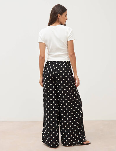 Pantalon large taille haute noir femme
