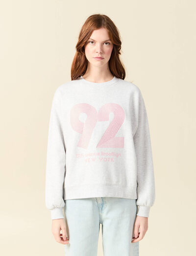 Sweat droit court manches longues gris femme