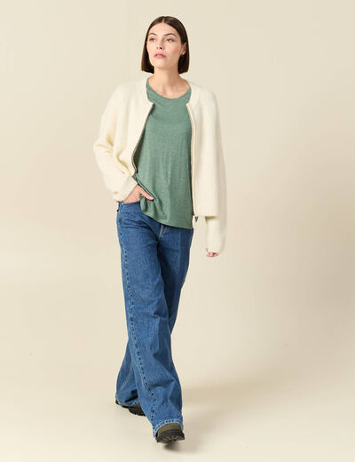 T-shirt droit court manches courtes vert fonc&eacute; femme