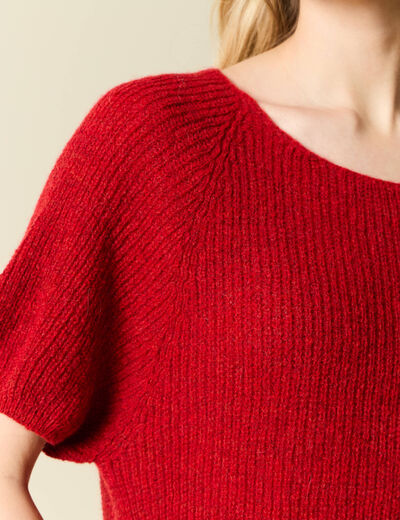 Pull manches courtes rose framboise femme
