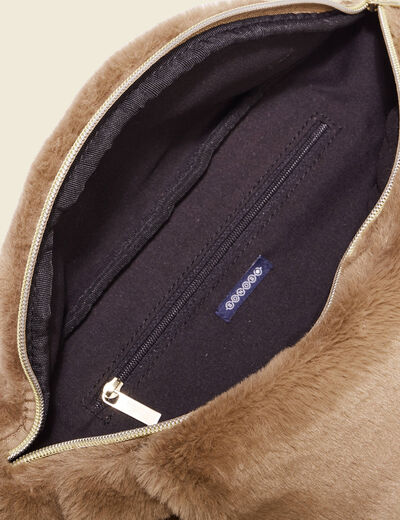 Sac banane en fausse fourrure marron clair femme