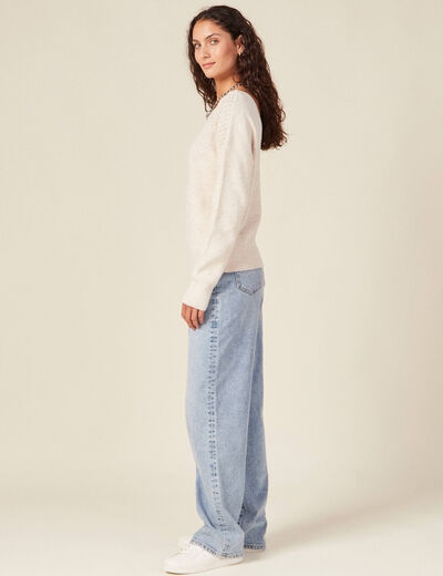 Pull manches longues creme femme