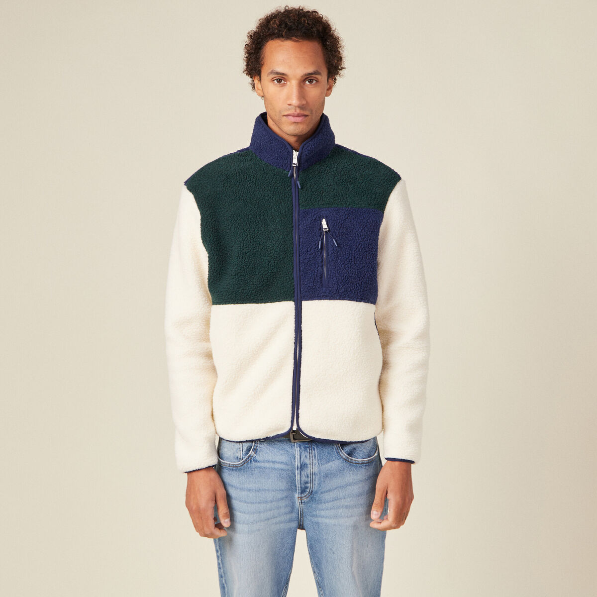 Sweat manches longues zipp&eacute; vert fonc&eacute; homme