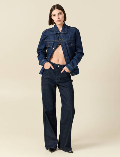 Jeans large taille haute denim brut rinse femme