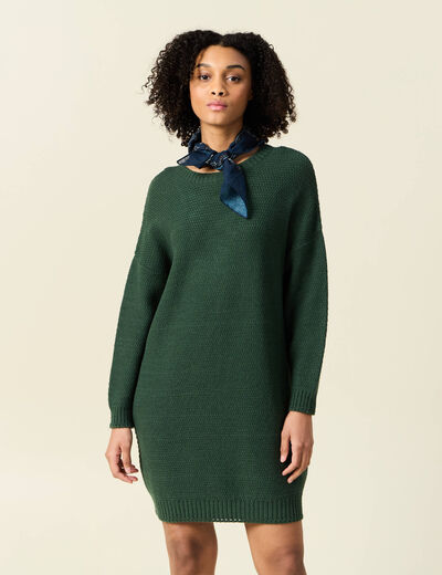 Robe pull droite col bateau vert foncé femme