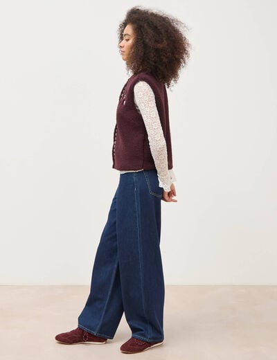 Cardigan droit sans manches doubl&eacute; bordeaux femme