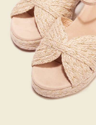 Sandales compensées paille creme femme