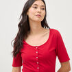 T-shirt c&ocirc;tel&eacute; ajust&eacute; manches courtes rouge femme
