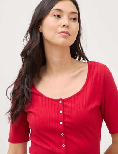 T-shirt c&ocirc;tel&eacute; ajust&eacute; manches courtes rouge femme