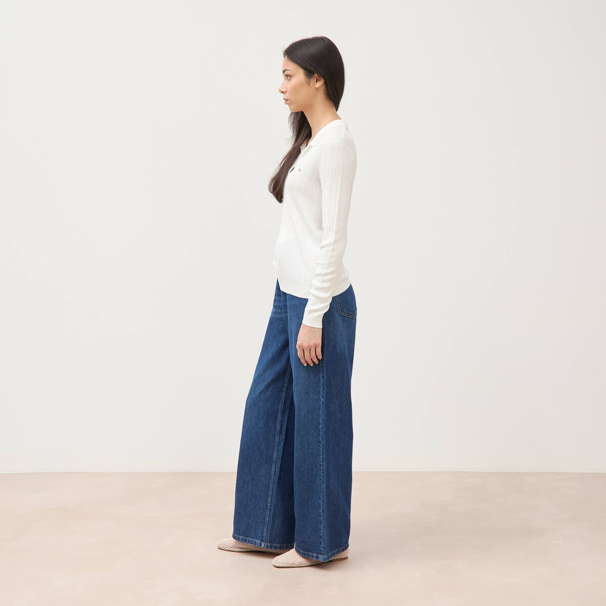 Pull droit manches longues ecru femme