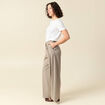 Pantalon large taille haute fluide beige femme